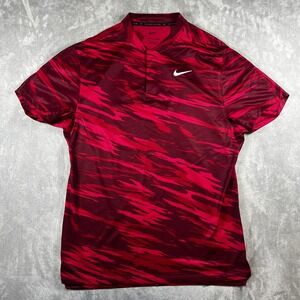 Nike Tiger Woods Polo Mens Small Red Photon Dust Camo Blade DriFit ADV Mesh